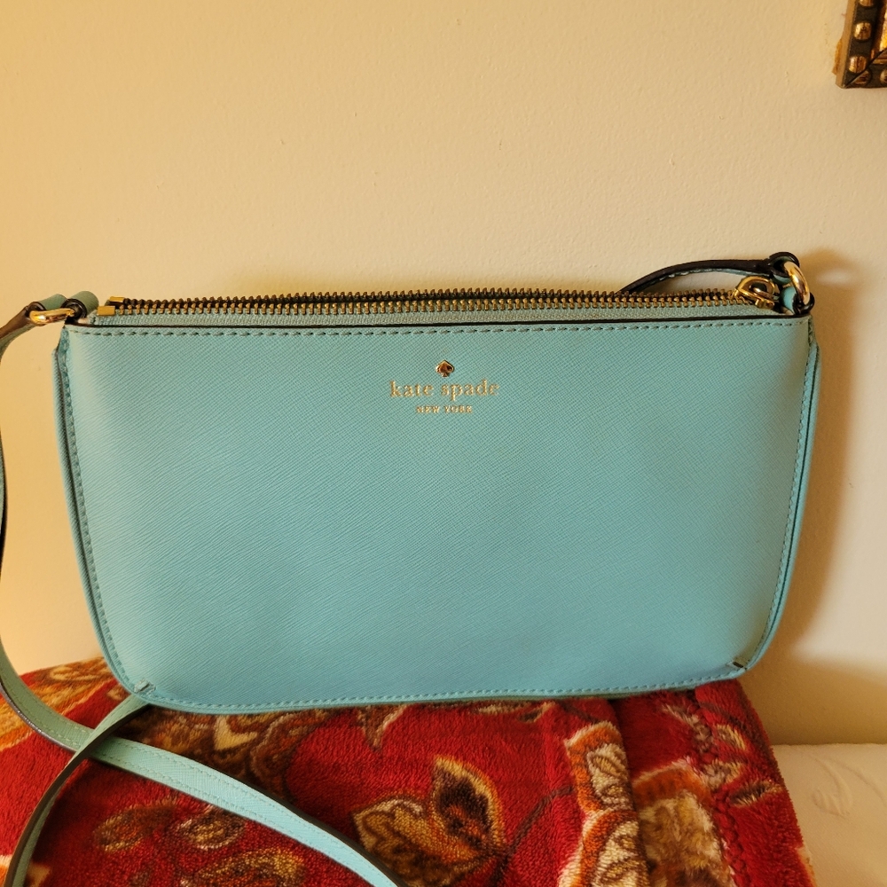 Kate Spade slim crossbody bag. In a Tiffany blue.